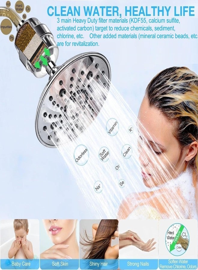 Luxau Shower Head Filter, Shower Filter 15 Stage, w/ 2 Filter Cartridge, Reduce Hard Water Chlorine & Impurity, Improve Skin Hair, Fit Universal Handheld Showerhead Fixed Rainfall Bath Fixture, Chrome - Image 4
